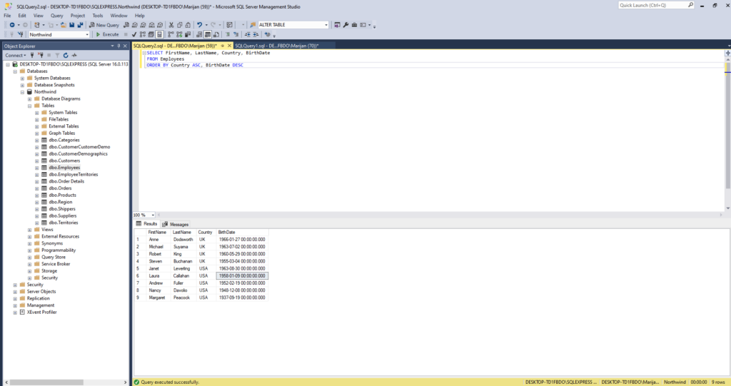 SQL ORDER BY multiple columns