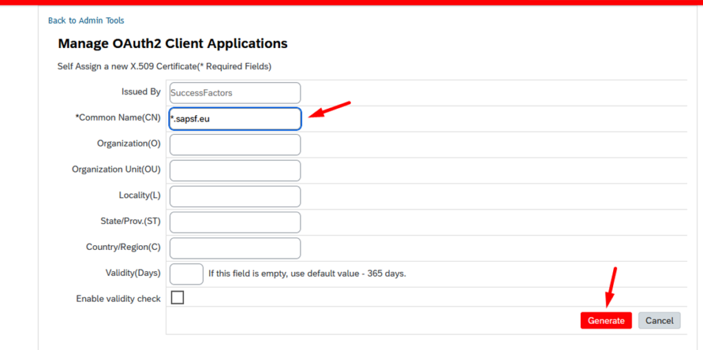 SuccessFactors Generate X.509 Certificate