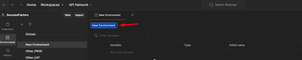 Postman New Environment
