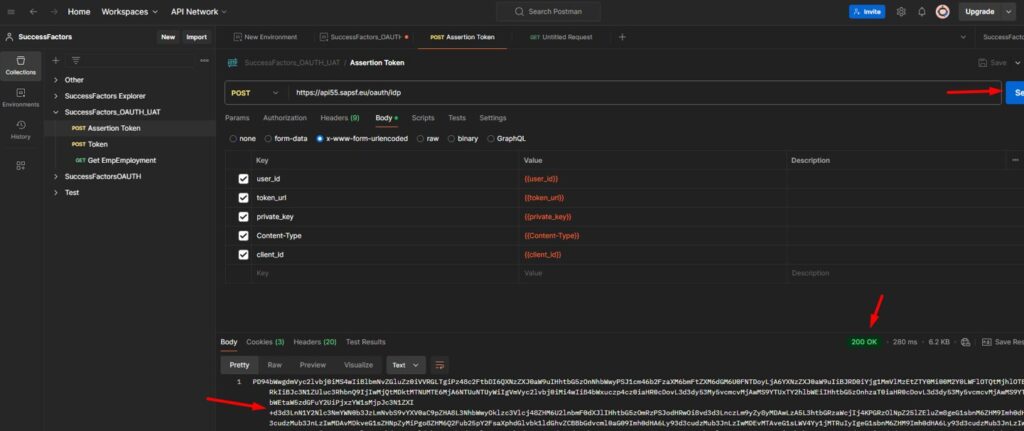 Postman Get SuccessFactors Assertion Token
