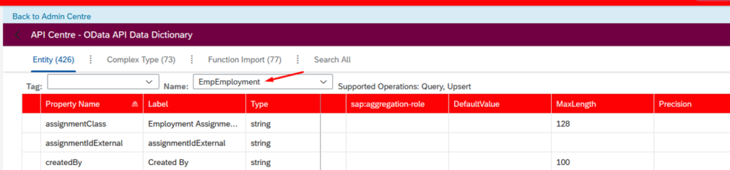 SuccessFactors OData Dictionary