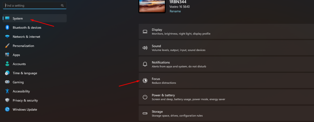 Windows 11 Focus Settings